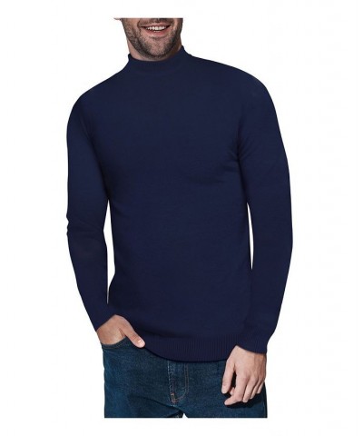 Men's Basic Mock Neck Midweight Pullover Sweater Navy $35.10 Sweaters